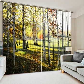 

3D Curtain Custom any Size Autumn Birch Tree Living Room Hotel Door Window Shading Curtain Finished Drapes Window Blackout