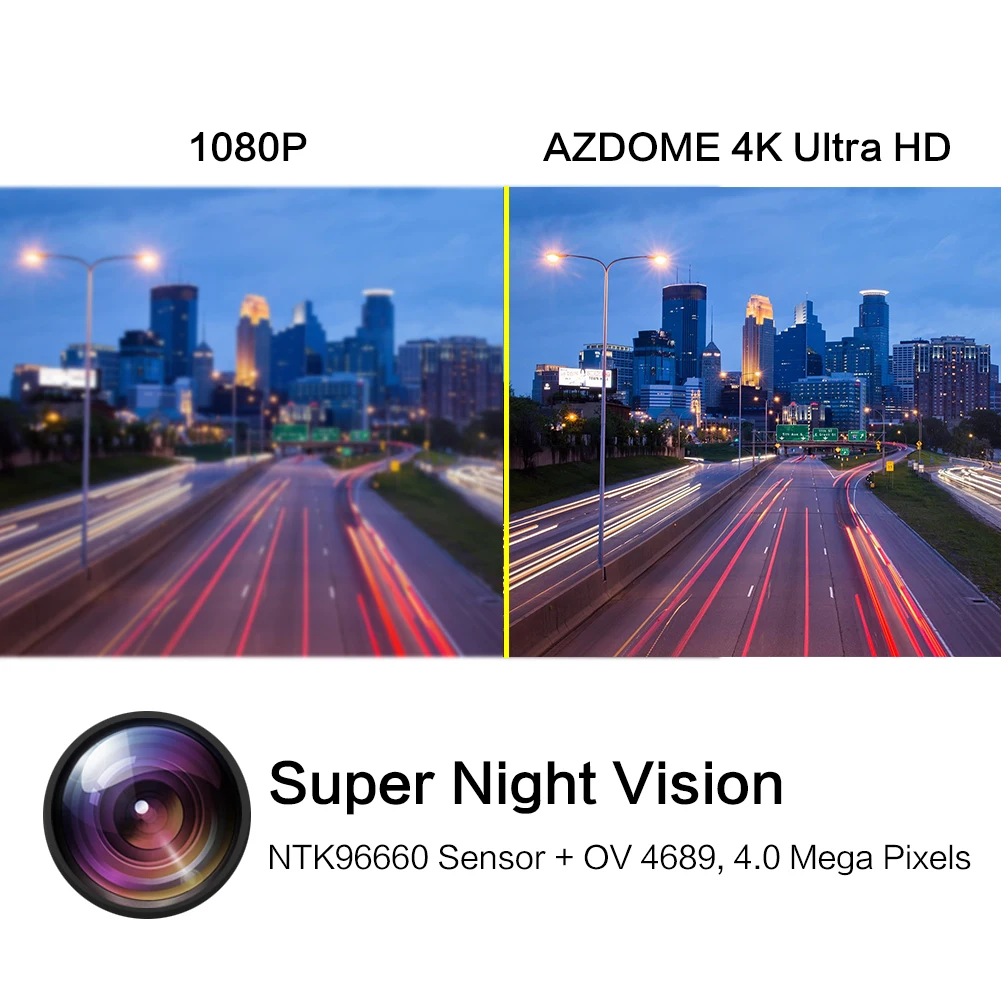 Azdome GS63H 2160 P 4 к К автомобиля DVRs камера с wi fi двойной объектив Новатэк 96660 видео