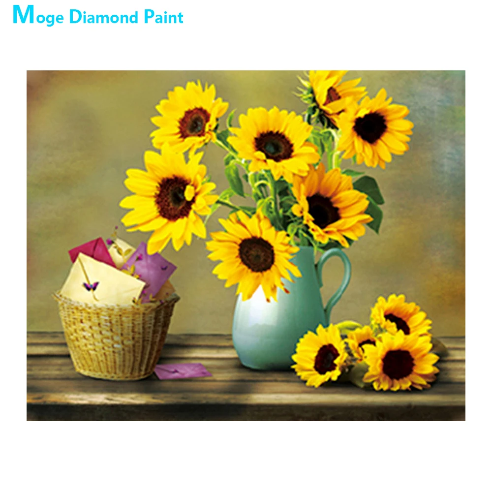 

Sunflower floral yellow Diamond Painting Full Round New DIY Sticking Drill Cross Embroidery 5D simple Home Decoration