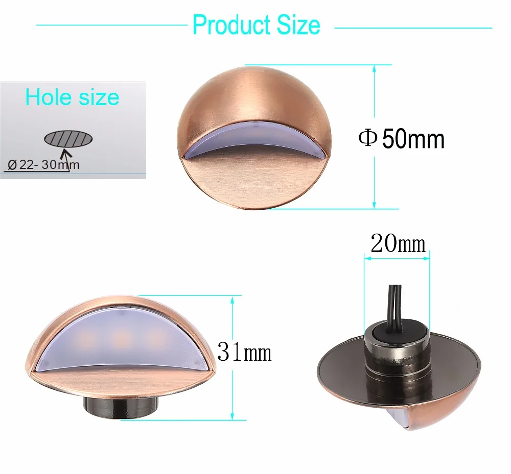 Jardim ao ar Cargo da Cerca 1.6 w Ip67 Bronze Meia Lua Livre Quintal Caminho Canto Led Deck Plinto Rail Luzes Escadas Etapa 20 Pcs 50mm 12 v 8 Livre Quintal Caminho Canto LED Deck Plinto