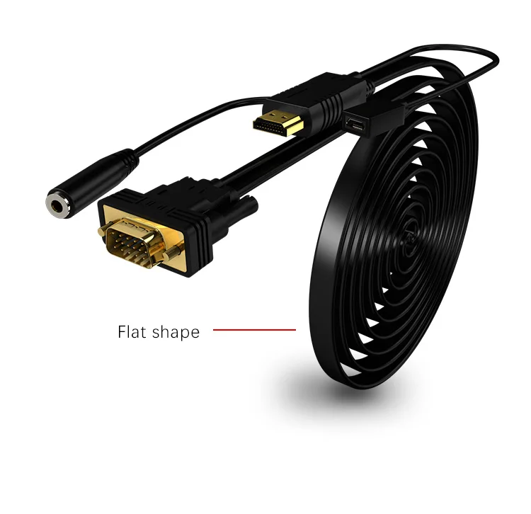 G.C.X HDMI to VGA кабель 1080 P Разрешение конвертер адаптер мужчинами HDMI2VGA с аудио Питание 1m1. 5m1. 8m3m5m - Цвет: Flat Shape