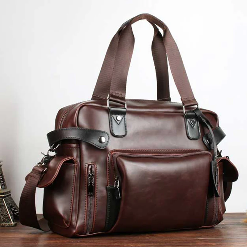 US $40.81 Designer Mens Briefcase Vintage Handbag Crazy Horse Leather Large Messenger Bags Business Coffee Laptop Crossbody Bag Xa186zc