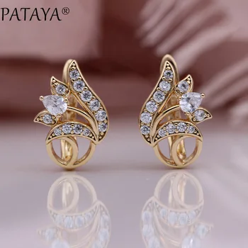 

PATAYA New Water Drop Natural Zircon Earrings 585 Rose Gold Women Wedding Fashion Jewelry White Party Gift Cute Hollow Earring