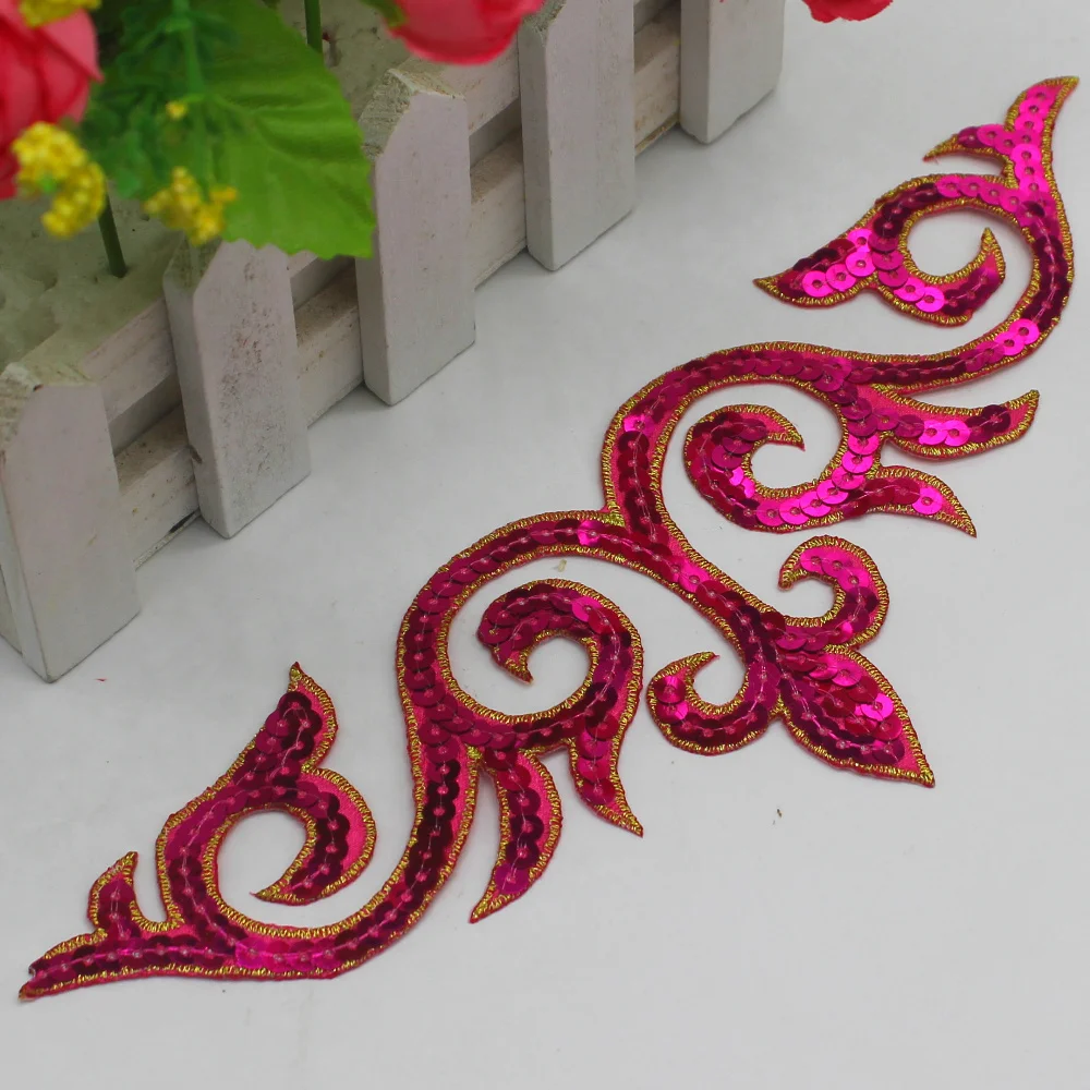 Iron On Sequined Patches Royal Crown Embroidered Patches Hair Accessory Paillette Flower Diy Cosplay Trims 24*8cm lace accessories clothing accessories sewing patches lace hair accessories