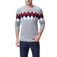 Зимние для мужчин свитеры для женщин V образным вырезом Плед ромб контрастного цвета трикотажные нижние Топы корректи