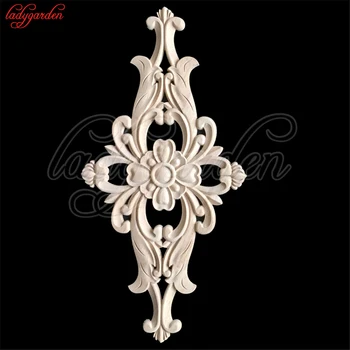 

Unpainted Wood Carved Corner Onlay Applique FrameNatural Wood Appliques Flower Carving Decals Decorative Wooden Mouldings