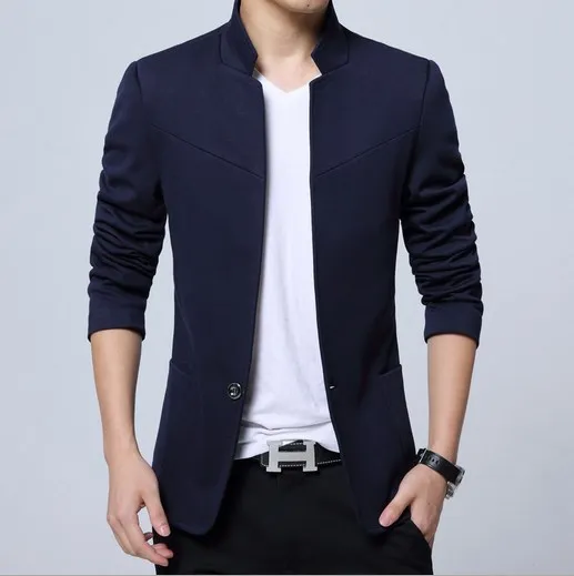 Chinese Collar Mao Suit Jacket Mens Slim Fit Blazer For Men Plus Size Mens Blazers Black Blue Grey Red 3XL 4XL 5XL