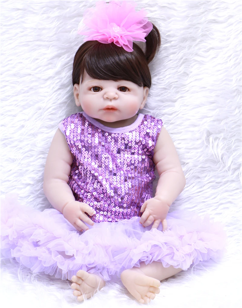 22 "NPKCOLLECTION новорожденных полный силиконовые принцессы для малышей куклы купаться игрушка играть дома игрушки фиолетовое платье menina милые