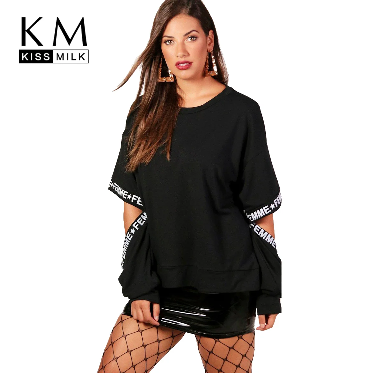 Kissmilk/2018 Большие размеры, однотонные черные женские толстовки, повседневные женские