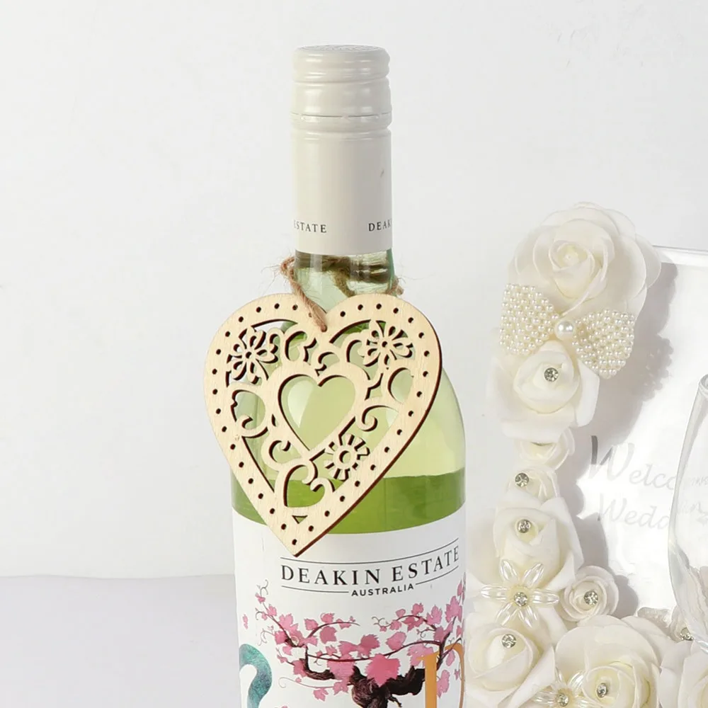 OurWarm 10Pcs Wood Weddings Embellishment Laser Cut Love Heart Hanging Ornament Mr Mrs Rustic Wedding Decoration