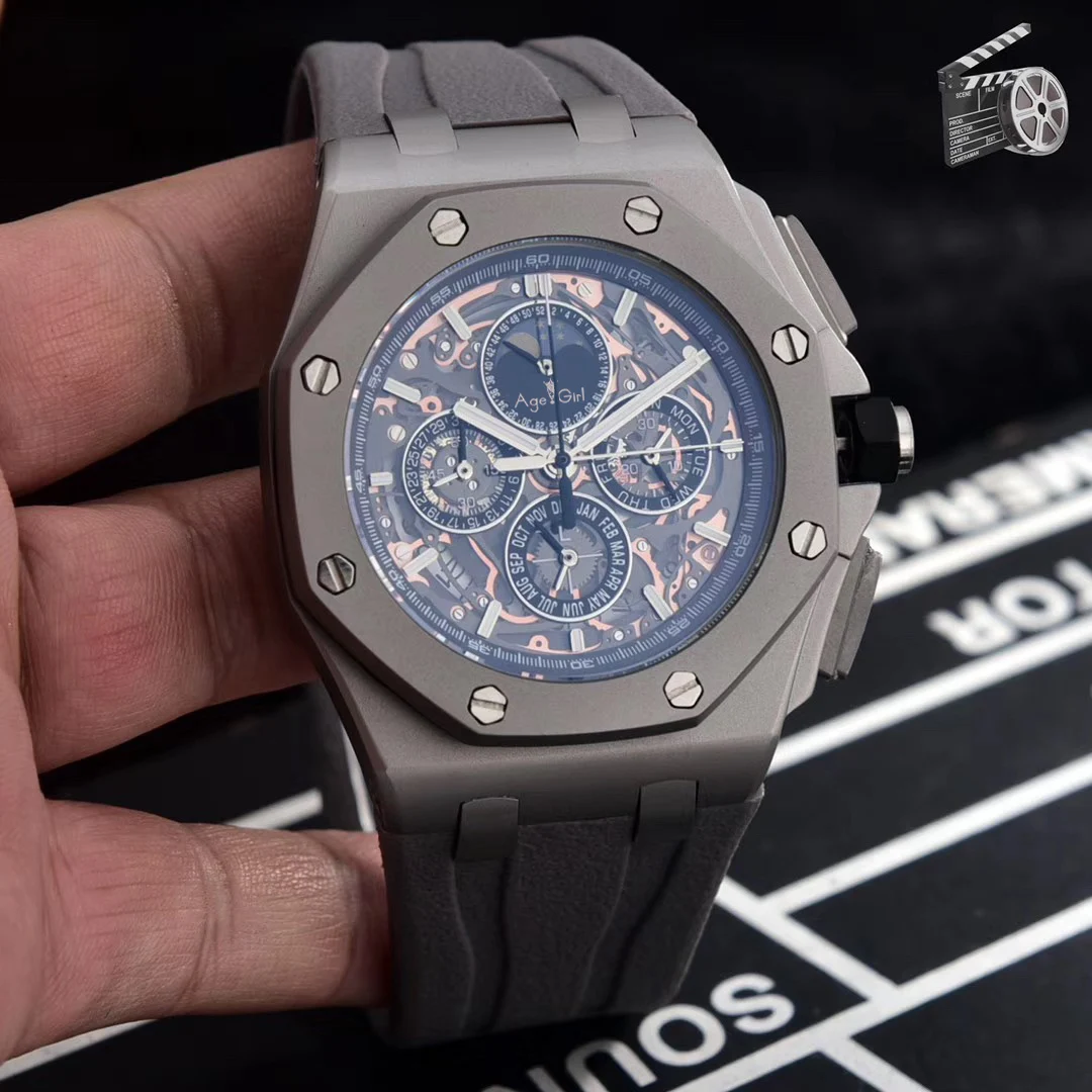 

Luxury Brand New Quartz Chronograph Men GMT Watch Stopwatch Sapphire Stainless Steel Watches Silver Grey Black Rubber Sport AAA+
