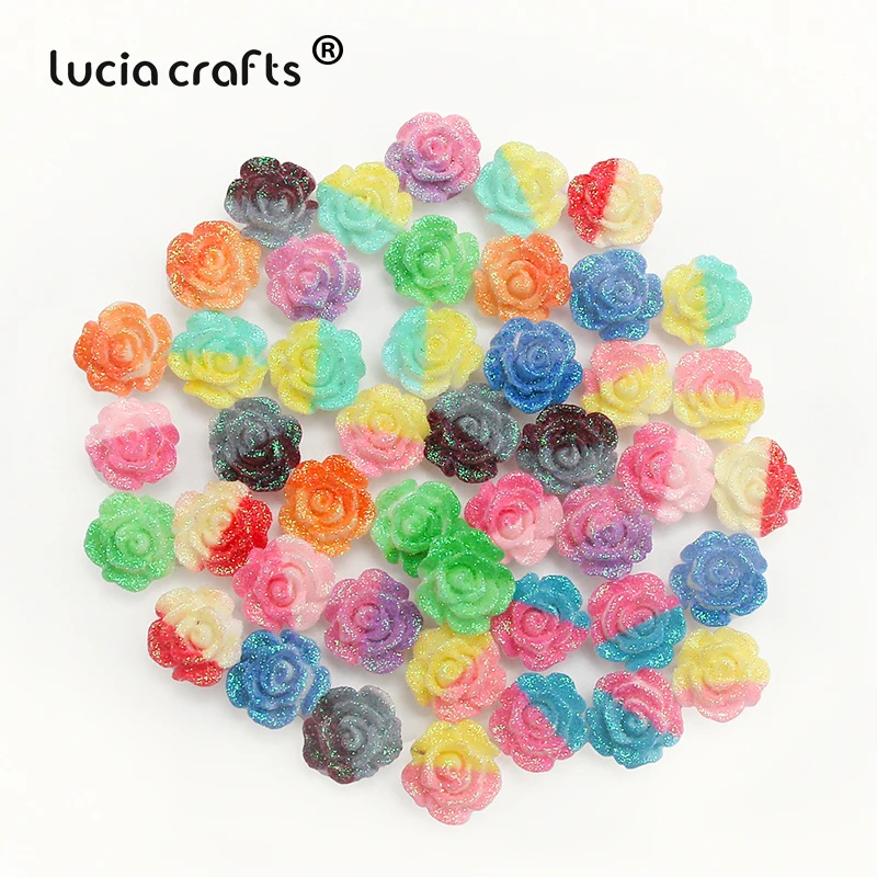 50pcs 10mm Glitter Two-tone Flower Flatback Resin DIY Scrapbook Craft Embellishments Phone Decor Headwear Accessories 80002131