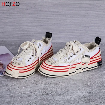 

HQFZO Distressed Retro Platform Chunky Sneakers Casual Canvas shoes Lace UP Autumn Shoes Sapatilhas Mulher