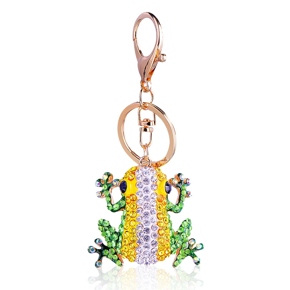 QIYIGE Fashion Cute Crown Frog Keyring Green&Blue Metal With Shiny