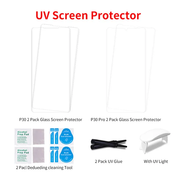 UV 2 piece Лучшее Защитное стекло для экрана для huawei p30 pro P30pro, закаленное УФ-стекло, полностью приклеиваемое к краям, светильник из закаленного стекла - Цвет: UV 2 piece
