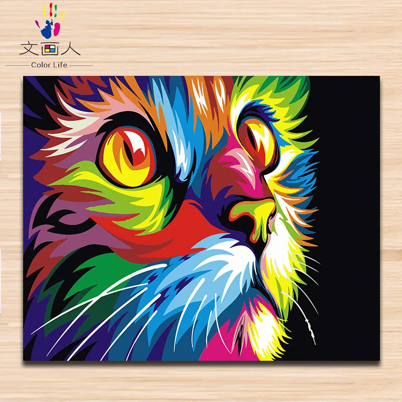 

Coloring by numbers colorful animal cat Looking up oil paint by numbers Abstraction handmade painting draw by numbers with kits