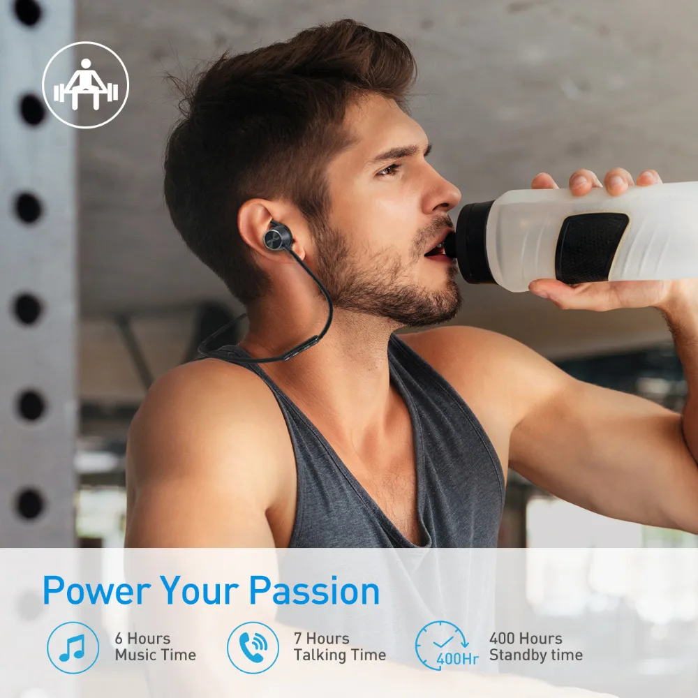 MPOW 083A Portable Magnetic Bluetooth Headphone Stereo Music Wireless Earbuds Waterproof Sport Earphone With Microphone&EVA Case