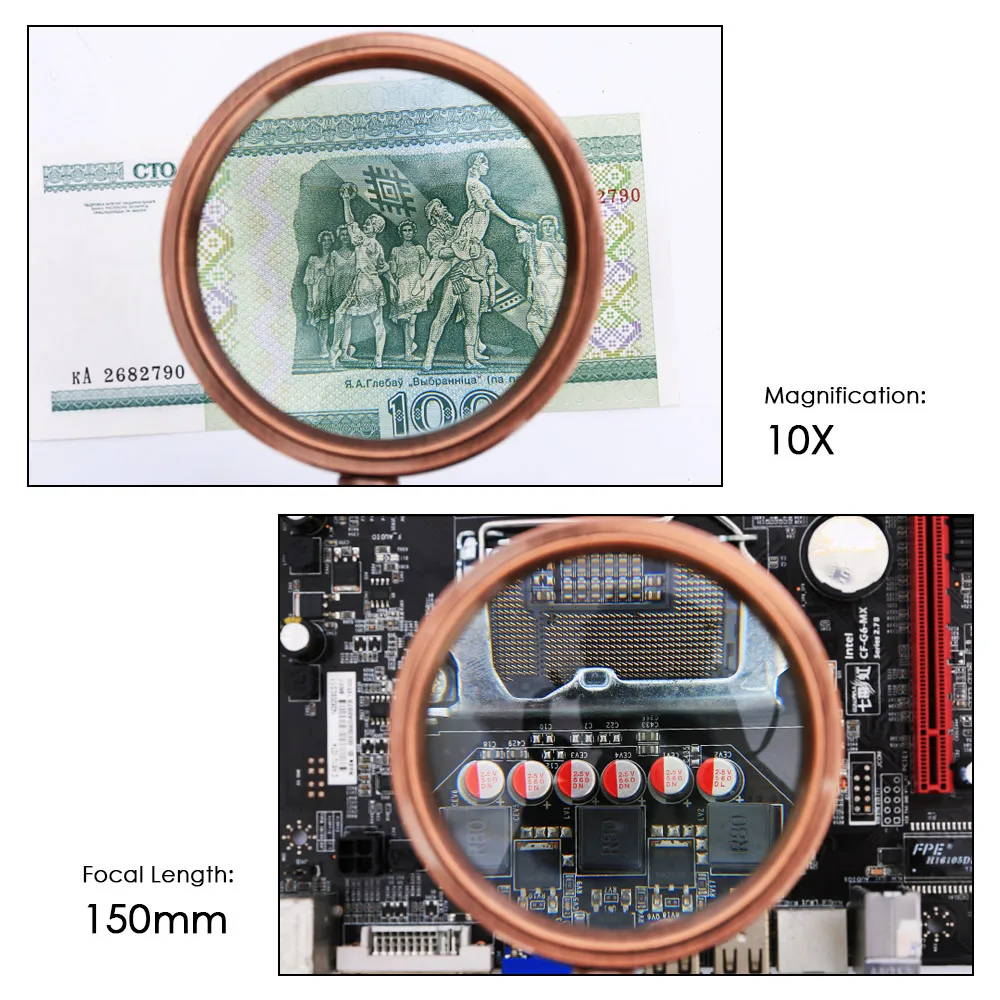 Ручная Лупа 10X увеличительное стекло для чтения портативные ювелирные изделия Античная Лупа с высоким увеличением мощности объектива