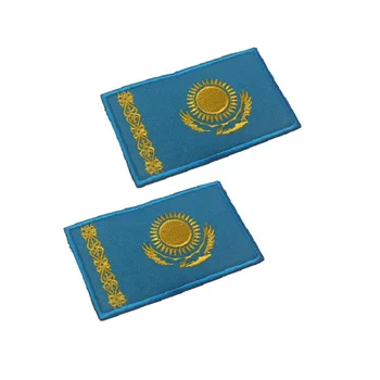 

25pcs/lot 3D embroidery patches armband loops and hook Kazakhstan FLAG patches badges for clothing or hat or bag patch