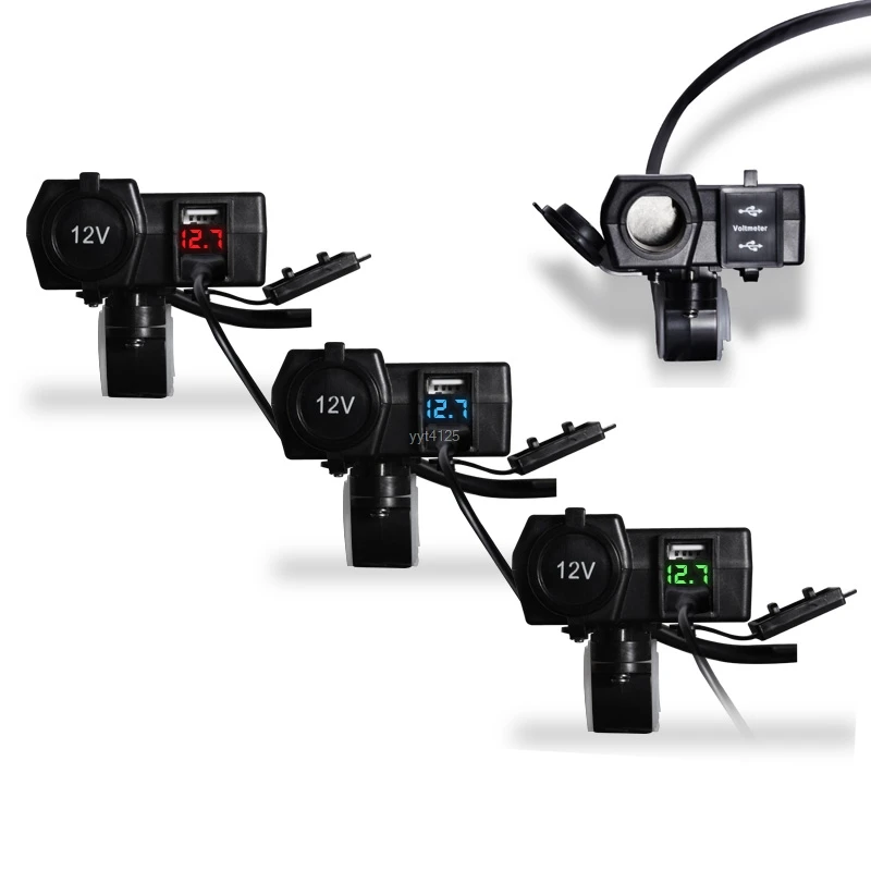 

Waterproof 12V 24V Car Boat Motorcycle Dual USB Charger LED Voltmeter Cigarette Lighter Socket For iphone Android wholesale