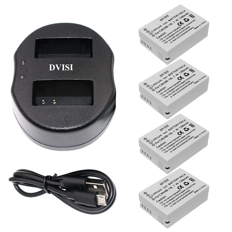 

4pcs NB-10L NB10L Rechargeable Camera Battery with USB Dual Charger for Canon G1X G15 G16 SX40HS SX50HS SX60HS SX40 SX50 SX60 HS