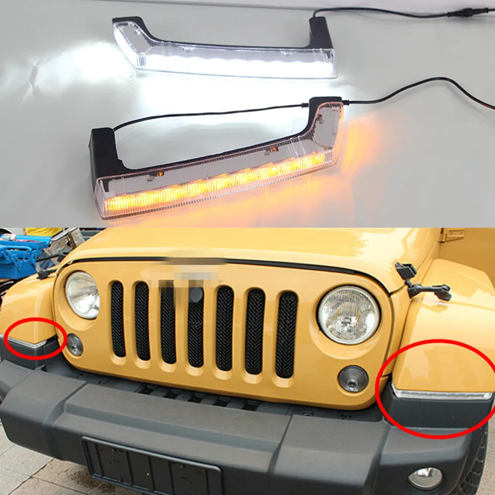 

Car Flashing 1 Set LED For Jeep Wrangler 2008 2009 2010 2012 2013 2014 2015 DRL Daytime Running Light Daylight With Turn Signal