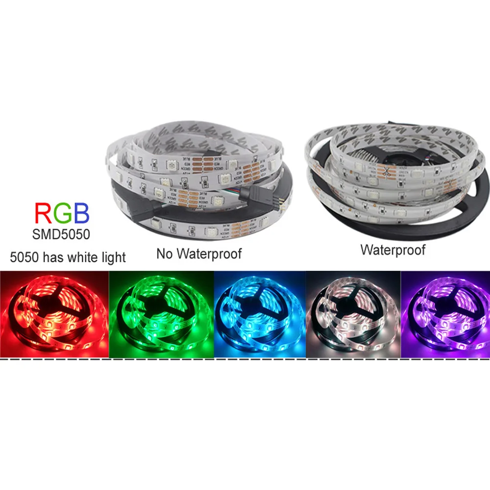 Светодиодный светильник RGB SMD 5050 гибкая лента 30 светодиодов/м 5 м 10 м 15 М лента диод DC 12 В Светодиодная лента, светодиодный контроллер+ адаптер