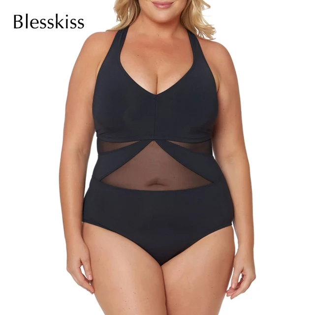 BlessKiss Mesh Front & Side Panel Black One Piece Swimsuit 3