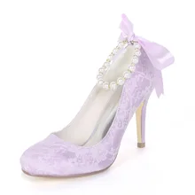 Creativesugar rendas do vestido de noite sapatos arredondado toe deslizamento em saltos senhora da fita da pérola com tira no tornozelo bombas de festa de casamento nupcial prom