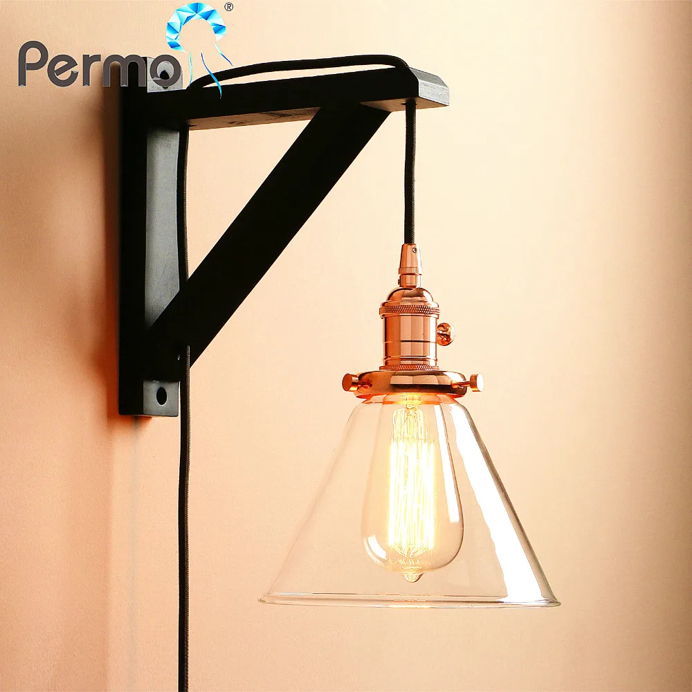 Permo Modern Handmade Wooden Lamp Hook Wall Sconce Light Vintage Funnel