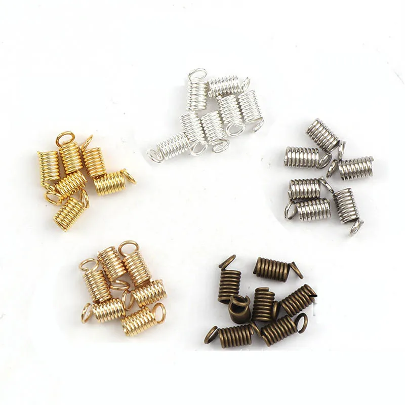 

100pcs 4x10mm Spring Crimp Fastener Connector Gold Silver Findings Clasps for DIY Jewelry Making Fit Necklace Bracelet Cord Rope