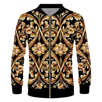 

Mens Golden Floral 3D Print Zipper Coat Long Sleeve Bomber Baseball Uniform Jackets Pullover Coat Custom Clothes Plus Size S-6XL