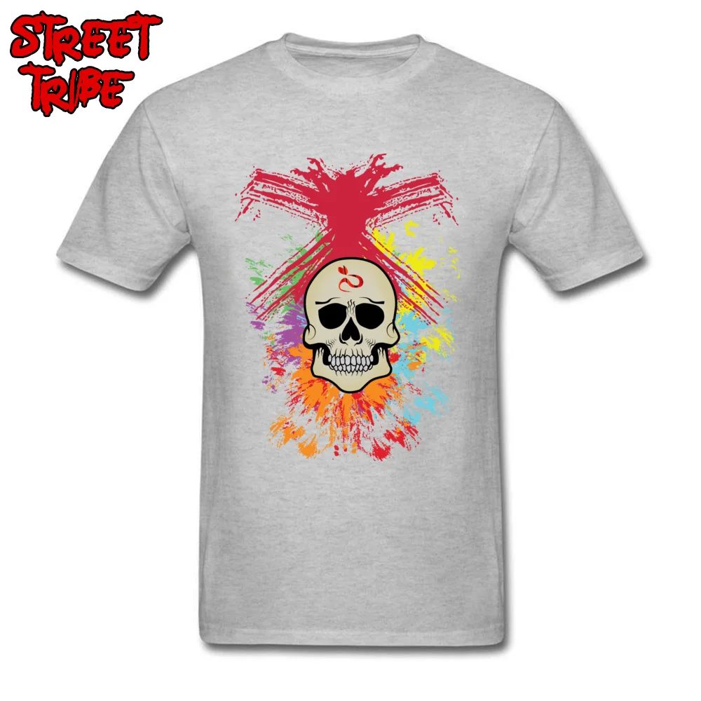Colorful Skull Tshirts Special Short Sleeve Casual 100% Cotton O-Neck Men Tops Shirt Fitness Tight Tshirts Summer Fall Colorful Skull grey