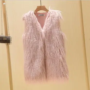 

High-grade 2018 winter long faux wool fur vest warm vest women's fashion casual jacket