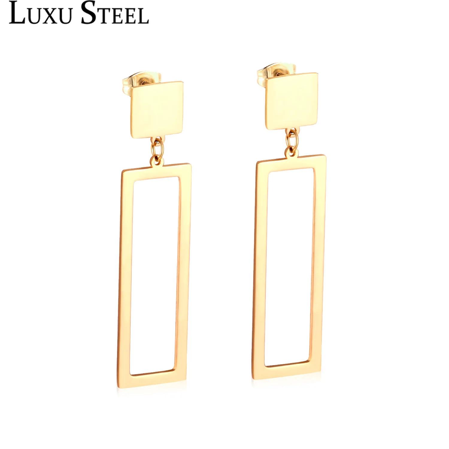 

LUXUSTEEL Classic Style Geometry Rectangle Drop Earrings Stainless Steel Gold/Silver Hollow Out Earrings Fashion Jewelry Party