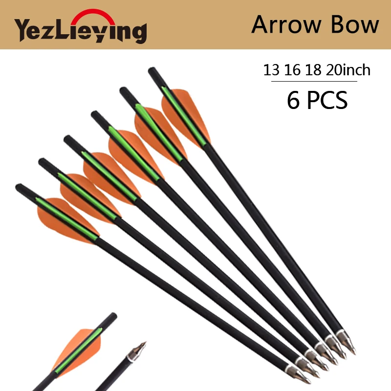 

6PCS13/16/18/20 Inch Crossbow Bolt Carbon Arrow Orange Green Feather Replaceable Arrow for Recurve Bow Archery Hunting
