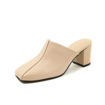 

Spring and summer new comfortable thick with the square head 4041 Baotou leather half drag sandals tide 18424
