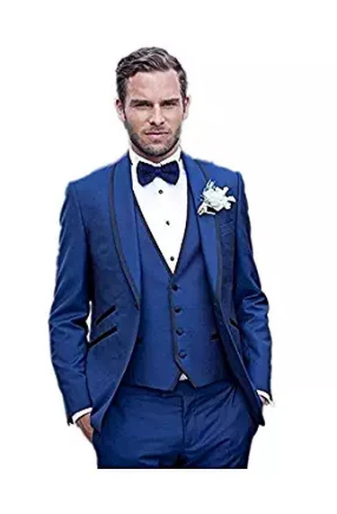 

Mens Blue Shawl Lapel 3 Piece Wedding Suit Slim Fit Grooms Formal Evening Tux Single Breasted One Button Prom Casual 2019 Blazer