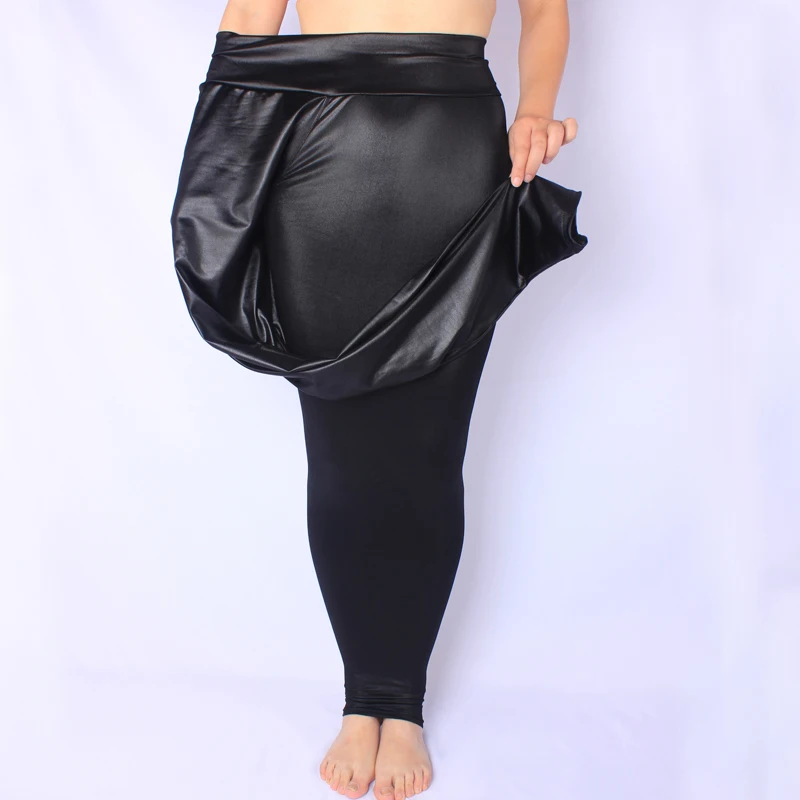 Большие размеры 6XL 7XL женские леггинсы черные эластичные леггинсы из искусственной кожи с высокой талией стрейч обтягивающие штаны, брюки-карандаш