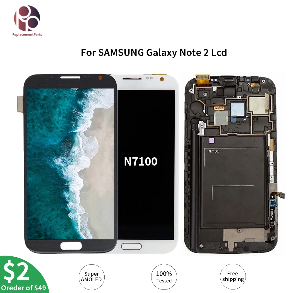 

Super AMOLED LCD For Samsung Galaxy Note 2 N7100 N7105 LCD With Frame Display Touch Screen Complete 100% Tested Working