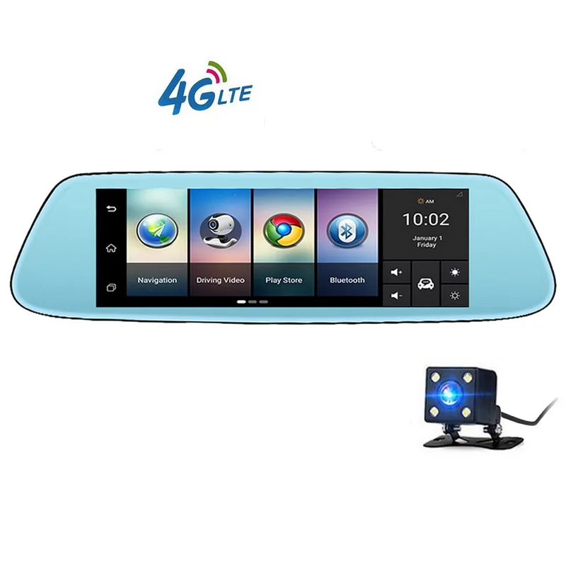 Видеорегистратор Dash Cam 4G с двойным объективом сенсорный ips Автомобильный видеорегистратор Камера FHD 1080 p новейшее зеркало GPS Bluetooth Wi-Fi Android 5,1 8 дюймов