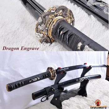 

LYUESWORD Hand Crafted Japanese Katana Full Tang Folded Steel Sharp Blade Clay Tempered Samurai Sword Dragon Seashell Saya