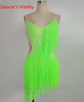 Настоящее платье для латинских танцев для дам с кисточками юбки со стразами для женщин Румба Самба Танго ча танцевальный костюм для соревнований - Цвет: Only dress no Others
