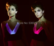 fashion v neck women Sexy led dance costume V neck halter top luminous clothing women tshirt top led costumes fiber optic