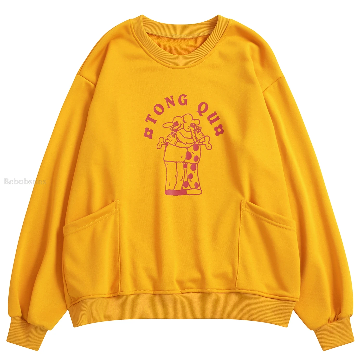 New Design Spring Women Cotton Pullover Sweatshirts Long Sleeve Tong Qu Printed Ladies Loose Hoodies Jumper Tops Yellow Chic