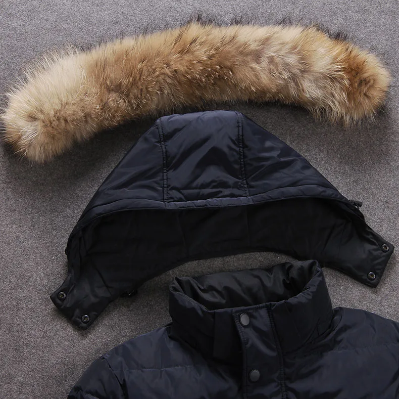 80% OFF DHfinery mens winter down jacket long design 90% white duck down coat Raccoon fur collar down jacket at minus 40 degrees S306