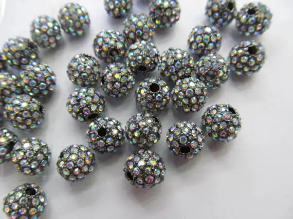 

Wholesale 100pcs 6-14mm,Bling Micro Pave Crystal Shamballa Ball beads, Micro Pave Hematite Black AB mystic Findings Round charm