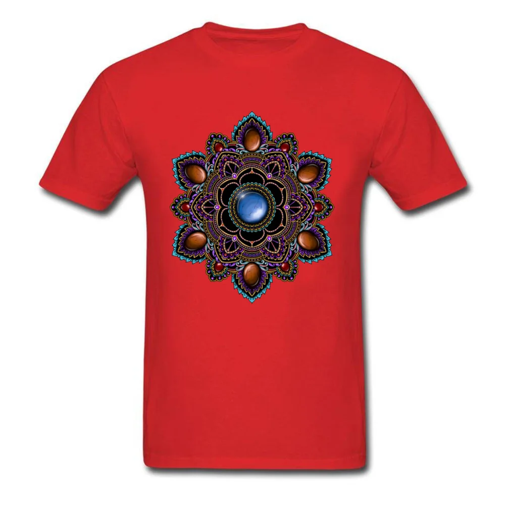 Printed On Tops Tees Cheap O-Neck Comics Short Sleeve Cotton Man T Shirts Customized T Shirt Drop Shipping Purple and Teal Mandala with Gemstones 15622 red