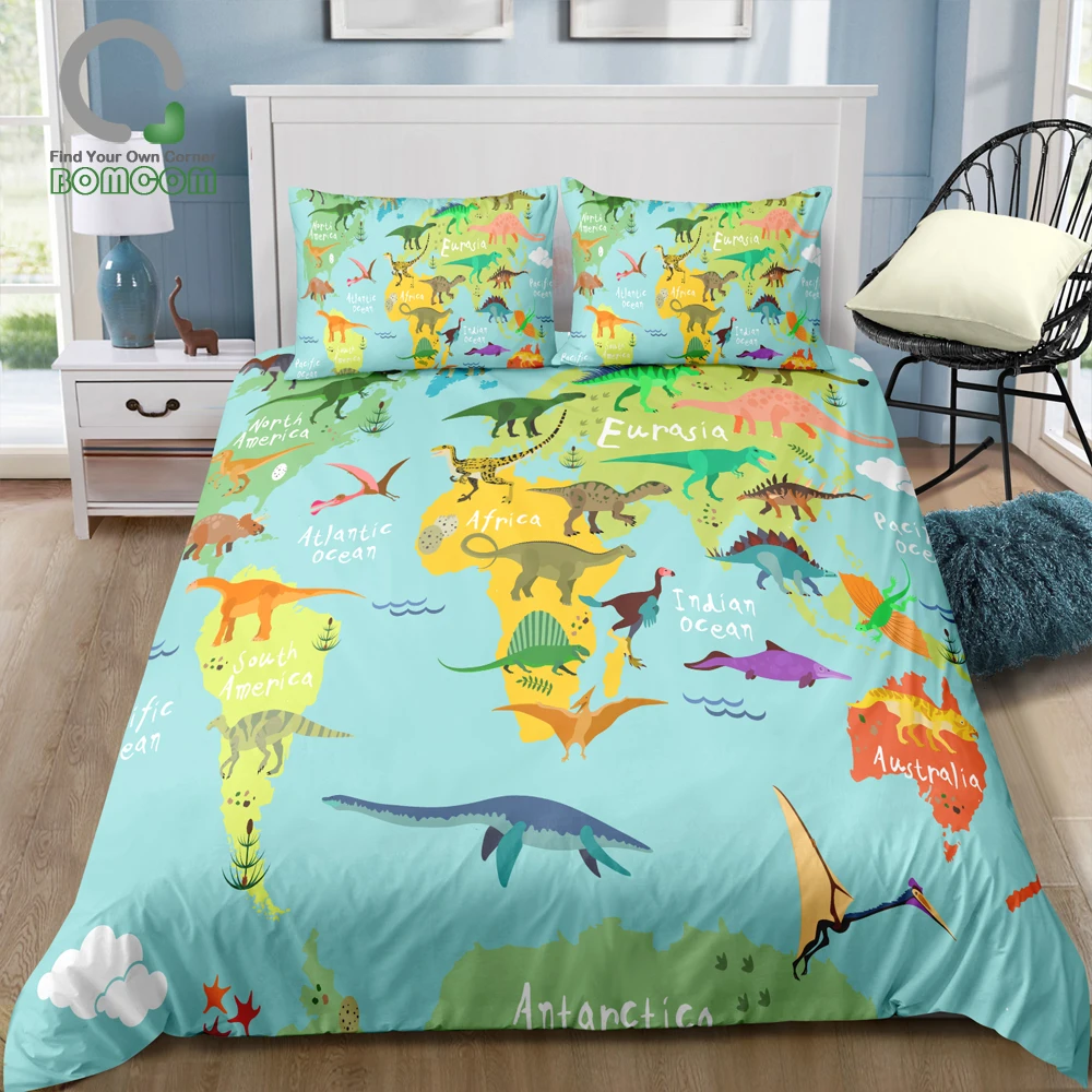 Bomcom 3d Digital Printing Map Print Duvet Cover Set Dinosaur