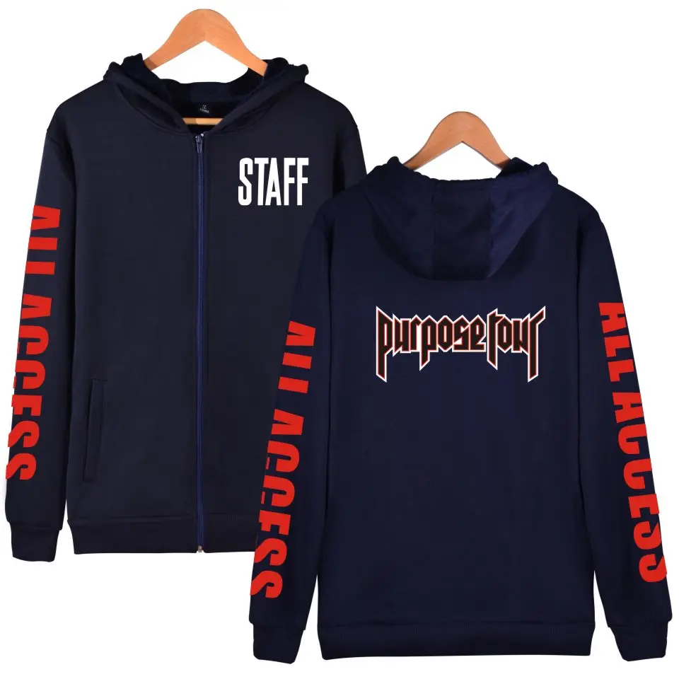 Justin Bieber STAFF NEW Zipper Hoodies With Cap Men/Women Hip-hop Hoodies Kpop Long Sweatshirt for XXXXL Plus Size Justin Bieber